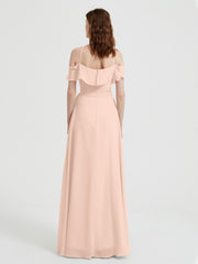 Y-Col Flotter Manches Longues Robes De Demoiselle d'Honneur Corail
