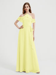 Y-Col Flotter Manches Longues Robes De Demoiselle d'Honneur Jonquille