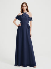 Y-Col Flotter Manches Longues Robes De Demoiselle d'Honneur Bleu Marine