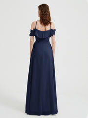 Y-Col Flotter Manches Longues Robes De Demoiselle d'Honneur Bleu Marine