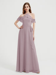 Y-Col Flotter Manches Longues Robes De Demoiselle d'Honneur Dusk