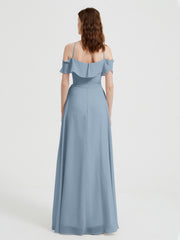 Y-Col Flotter Manches Longues Robes De Demoiselle d'Honneur Bleu Poudré