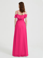 Y-Col Flotter Manches Longues Robes De Demoiselle d'Honneur Fuchsia