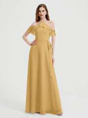 Y-Col Flotter Manches Longues Robes De Demoiselle d'Honneur Or