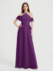 Y-Col Flotter Manches Longues Robes De Demoiselle d'Honneur Raisin