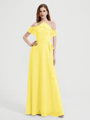 Y-Col Flotter Manches Longues Robes De Demoiselle d'Honneur Citron
