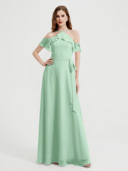 Y-Col Flotter Manches Longues Robes De Demoiselle d'Honneur Vert Menthe