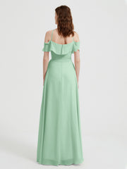 Y-Col Flotter Manches Longues Robes De Demoiselle d'Honneur Vert Menthe