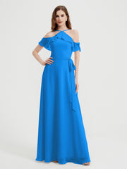 Y-Col Flotter Manches Longues Robes De Demoiselle d'Honneur Bleu Océan