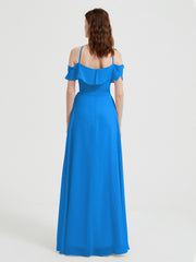 Y-Col Flotter Manches Longues Robes De Demoiselle d'Honneur Bleu Océan
