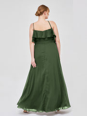 Y-Col Flotter Manches Longues Robes De Demoiselle d'Honneur Olive Verte Grande Taille