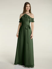 Y-Col Flotter Manches Longues Robes De Demoiselle d'Honneur Olive Verte