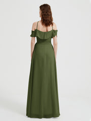Y-Col Flotter Manches Longues Robes De Demoiselle d'Honneur Olive Verte