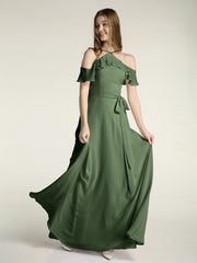 Y-Col Flotter Manches Longues Robes De Demoiselle d'Honneur Olive Verte