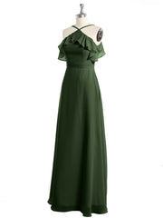 Y-Col Flotter Manches Longues Robes De Demoiselle d'Honneur Olive Verte Grande Taille