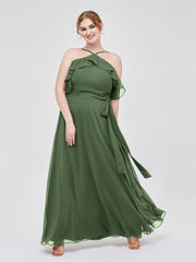 Y-Col Flotter Manches Longues Robes De Demoiselle d'Honneur Olive Verte Grande Taille