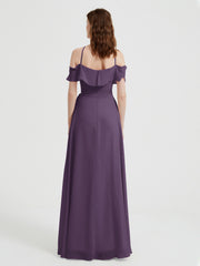 Y-Col Flotter Manches Longues Robes De Demoiselle d'Honneur Plum