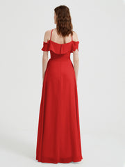 Y-Col Flotter Manches Longues Robes De Demoiselle d'Honneur Rouge