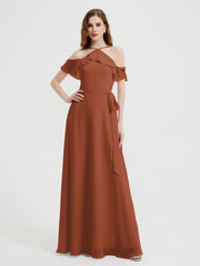 Y-Col Flotter Manches Longues Robes De Demoiselle d'Honneur Rouille