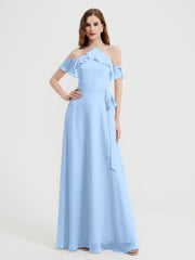 Y-Col Flotter Manches Longues Robes De Demoiselle d'Honneur Bleu Ciel