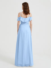 Y-Col Flotter Manches Longues Robes De Demoiselle d'Honneur Bleu Ciel