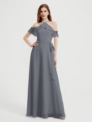 Y-Col Flotter Manches Longues Robes De Demoiselle d'Honneur Gris Acier