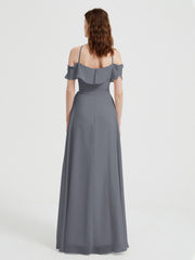 Y-Col Flotter Manches Longues Robes De Demoiselle d'Honneur Gris Acier