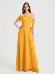 Y-Col Flotter Manches Longues Robes De Demoiselle d'Honneur Mandarine