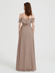 Y-Col Flotter Manches Longues Robes De Demoiselle d'Honneur Taupe