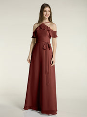 Y-Col Flotter Manches Longues Robes De Demoiselle d'Honneur terracotta