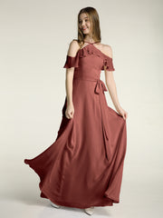 Y-Col Flotter Manches Longues Robes De Demoiselle d'Honneur terracotta