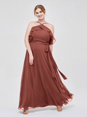 Y-Col Flotter Manches Longues Robes De Demoiselle d'Honneur terracotta Grande Taille