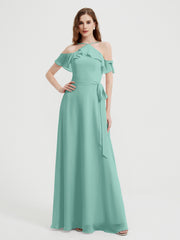 Y-Col Flotter Manches Longues Robes De Demoiselle d'Honneur Turquoise