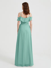 Y-Col Flotter Manches Longues Robes De Demoiselle d'Honneur Turquoise