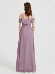 Y-Col Flotter Manches Longues Robes De Demoiselle d'Honneur Vintage Mauve