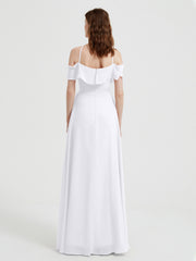Y-Col Flotter Manches Longues Robes De Demoiselle d'Honneur Blanc