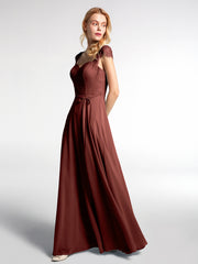 Robe avec Corsage en Dentelle Jupe en Mousseline à Mancherons terracotta Grande Taille