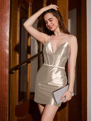 Robe courte fourreau avec haut corset à encolure en V Taupe