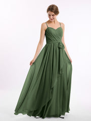 Spaghetti Bretelle Cœur Mousseline Robes Olive Verte