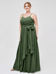 Spaghetti Bretelle Cœur Mousseline Robes Olive Verte Grande Taille
