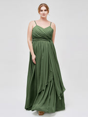 Spaghetti Bretelle Cœur Mousseline Robes Olive Verte Grande Taille