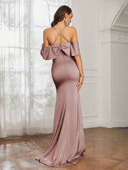 Robe de Bal Sirène en Satin à Décolleté en Cœur Rose Poudré