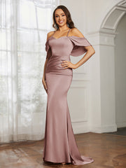 Robe de Bal Sirène en Satin à Décolleté en Cœur Rose Poudré