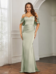 Robe de Bal Sirène en Satin à Décolleté en Cœur Sauge Poudrée