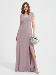 Robe de A-ligne en Mousseline à Col en V avec Fente Crépuscule Grande Taille