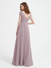 Robe de A-ligne en Mousseline à Col en V avec Fente Crépuscule Grande Taille