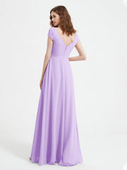 Robe de A-ligne en Mousseline à Col en V avec Fente Lilas