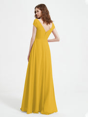 Robe de A-ligne en Mousseline à Col en V avec Fente Souci Grande Taille