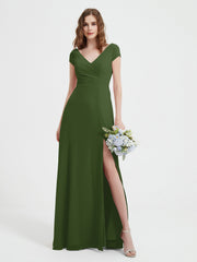 Robe de A-ligne en Mousseline à Col en V avec Fente Mousse Grande Taille