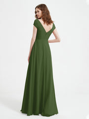 Robe de A-ligne en Mousseline à Col en V avec Fente Mousse Grande Taille